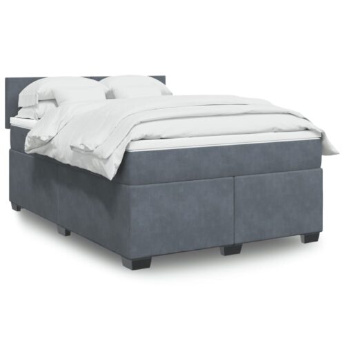 Bed Frame with Mattress Set Spring Box Base Dark Grey Double Velvet - Image 2