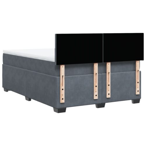 Bed Frame with Mattress Set Spring Box Base Dark Grey Double Velvet - Image 9