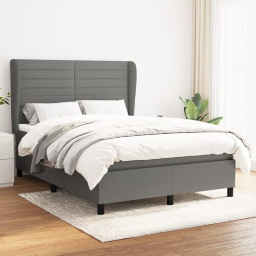 Bed Frame with Mattress Set Spring Base Dark Grey 137x187cm Double Size Fabric - Image 2