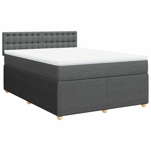 Bed Frame with Mattress Set Spring Box Base Dark Grey Double Fabric