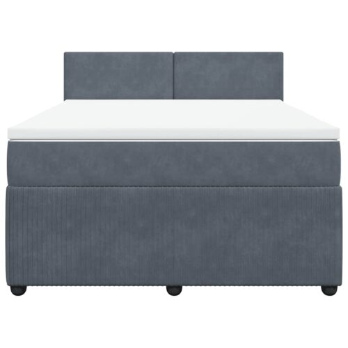 Bed Frame with Mattress Set Spring Box Base Dark Grey Double Velvet - Image 4
