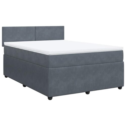 Bed Frame with Mattress Set Spring Box Base Dark Grey Double Velvet - Image 13