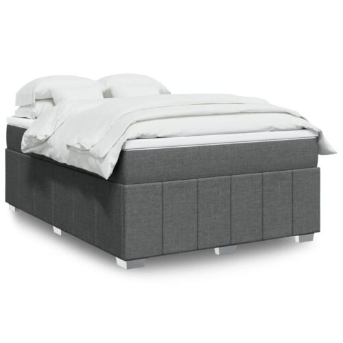Bed Frame with Mattress Set Spring Box Base Dark Grey Queen Size Fabric - Image 2
