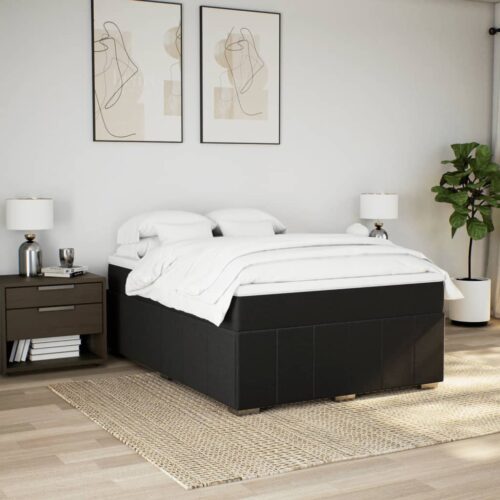 Bed Frame with Mattress Set Spring Box Base Black Queen Size Fabric - Image 3
