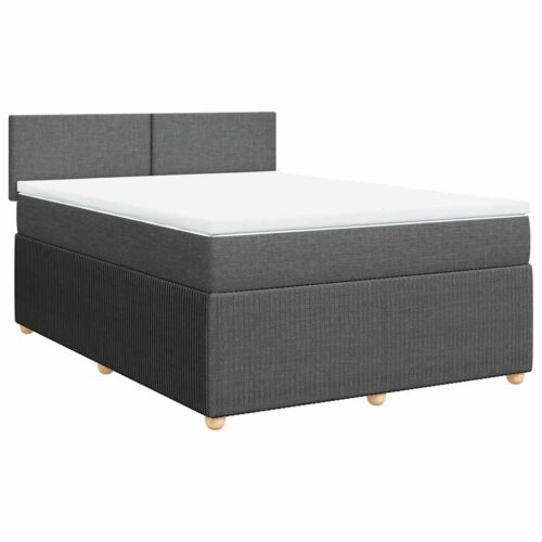 Bed Frame with Mattress Set Spring Box Base Dark Grey Double Fabric