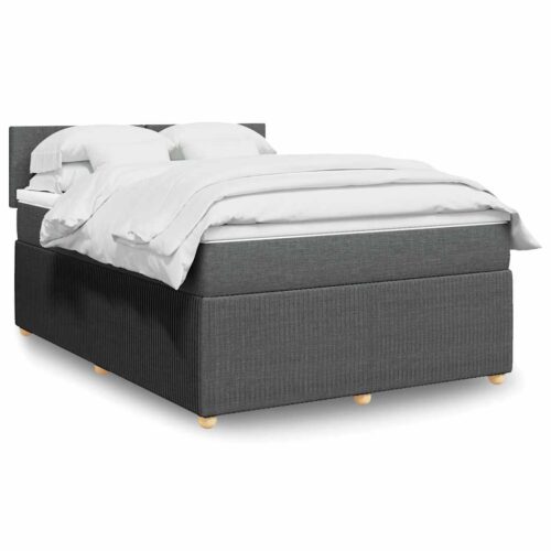 Bed Frame with Mattress Set Spring Box Base Dark Grey Double Fabric - Image 2