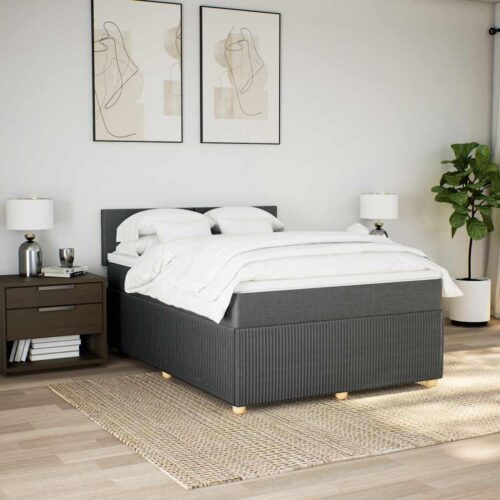 Bed Frame with Mattress Set Spring Box Base Dark Grey Double Fabric - Image 3