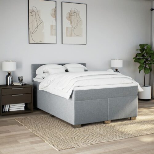 Bed Frame with Mattress Set Spring Box Base Dark Grey Double Fabric - Image 3