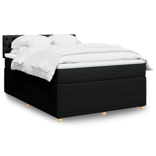 Bed Frame with Mattress Set Spring Box Base Black Double Fabric - Image 2