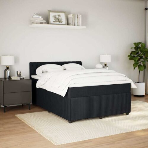Bed Frame with Mattress Set Spring Box Base Black Double Fabric - Image 3