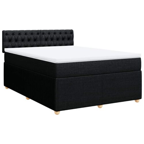 Bed Frame with Mattress Set Spring Box Base Black Double Fabric - Image 13