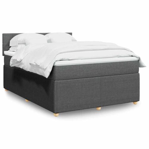 Bed Frame with Mattress Set Spring Box Base Dark Grey Double Fabric - Image 2