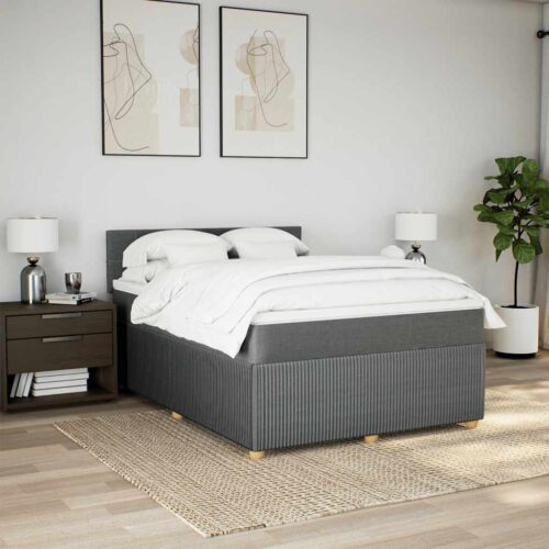 Bed Frame with Mattress Set Spring Box Base Dark Grey Double Fabric - Image 3