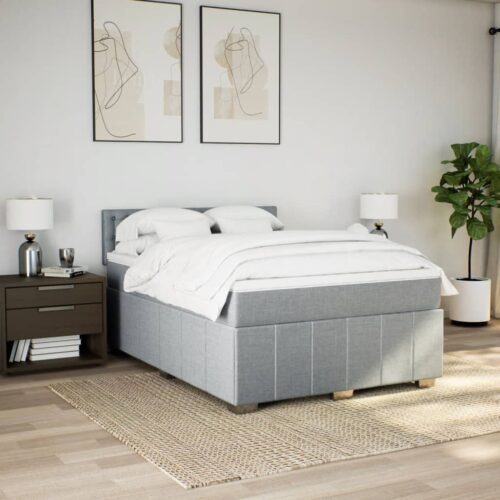 Bed Frame with Mattress Set Spring Box Base Dark Grey Double Fabric - Image 3