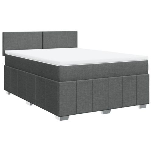 Bed Frame with Mattress Set Spring Box Base Dark Grey Double Fabric