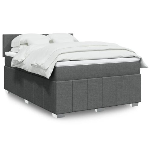 Bed Frame with Mattress Set Spring Box Base Dark Grey Double Fabric - Image 2