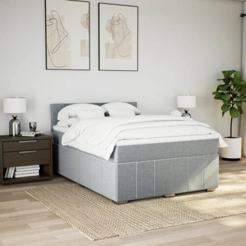 Bed Frame with Mattress Set Spring Box Base Dark Grey Double Fabric - Image 3