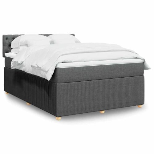 Bed Frame with Mattress Set Spring Box Base Dark Grey Double Fabric - Image 2