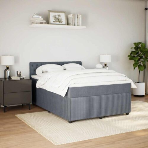 Bed Frame with Mattress Set Spring Box Base Dark Grey Double Fabric - Image 3