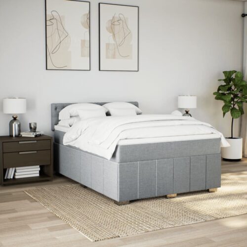 Bed Frame with Mattress Set Spring Box Base Dark Grey Double Fabric - Image 3