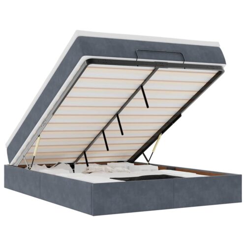 Storage Bed Frame with Mattress Set Lift Base  Dark Grey Queen Velvet