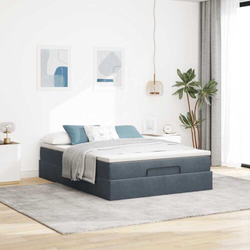 Storage Bed Frame with Mattress Set Lift Base  Dark Grey Queen Velvet - Image 3