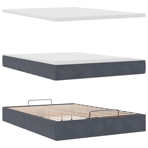 Storage Bed Frame with Mattress Set Lift Base  Dark Grey Queen Velvet - Image 8