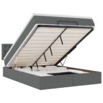 Storage Bed Frame with Mattress Set Lift Base  Dark Grey Double Fabric