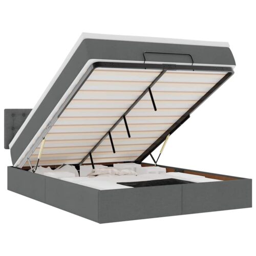 Storage Bed Frame with Mattress Set Lift Base  Dark Grey Double Fabric