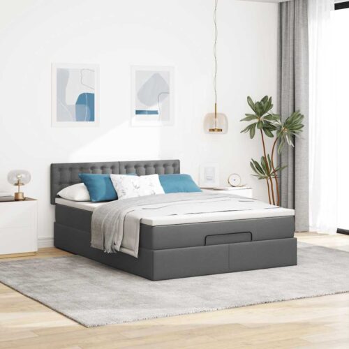 Storage Bed Frame with Mattress Set Lift Base  Dark Grey Double Fabric - Image 3