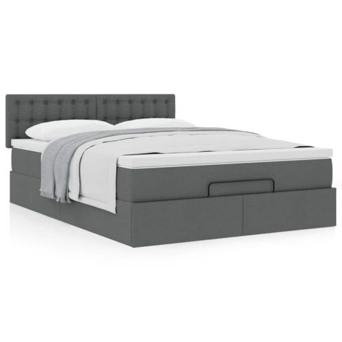 Storage Bed Frame with Mattress Set Lift Base  Dark Grey Double Fabric - Image 4