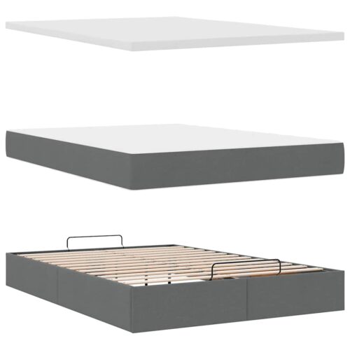 Storage Bed Frame with Mattress Set Lift Base  Dark Grey Double Fabric - Image 8