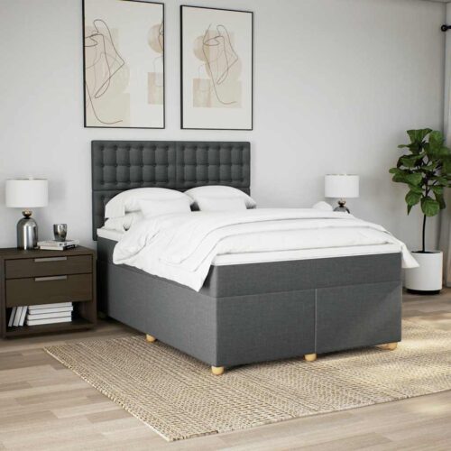 Bed Frame with Mattress Set Spring Box Base Dark Grey Double Fabric - Image 3
