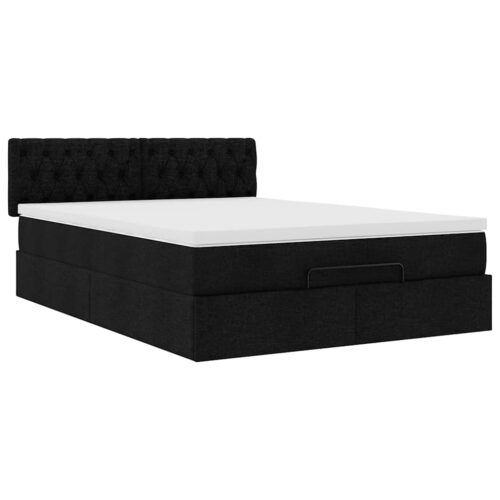 Storage Bed Frame with Mattress Set Lift Base  Black Double Fabric - Image 6
