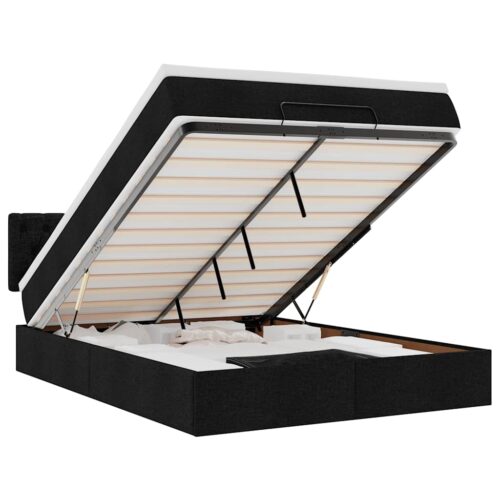 Storage Bed Frame with Mattress Set Lift Base  Black Double Fabric - Image 13