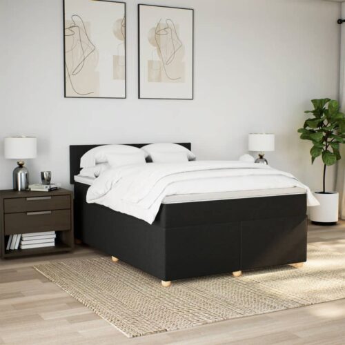 Bed Frame with Mattress Set Spring Box Base Black Queen Fabric - Image 3