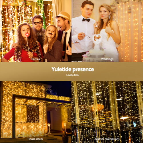 Jingle Jollys 3X3M Christmas Lights Curtain String Light 300 LED Warm White - Image 5