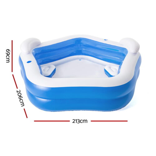 Bestway Kids Inflatable Pool Above Ground Pools Seat Cushions Cup Holder 213x206cm - Image 2