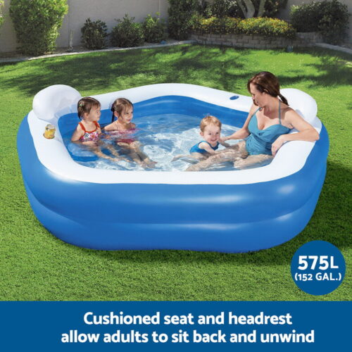 Bestway Kids Inflatable Pool Above Ground Pools Seat Cushions Cup Holder 213x206cm - Image 5