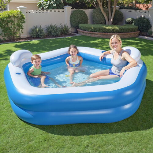 Bestway Kids Inflatable Pool Above Ground Pools Seat Cushions Cup Holder 213x206cm - Image 7