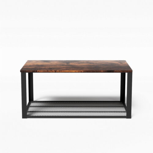 Artiss Coffee Table 2-Tier Rustic Brown 104CM - Image 2