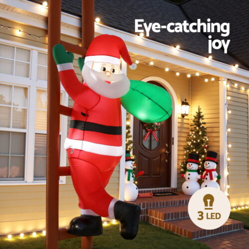 Jingle Jollys Christmas Inflatable Santa Climbing Ladder 2.45M Height LED Decorations Illuminated - Image 4