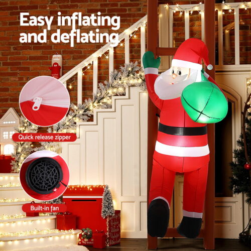 Jingle Jollys Christmas Inflatable Santa Climbing Ladder 2.45M Height LED Decorations Illuminated - Image 5
