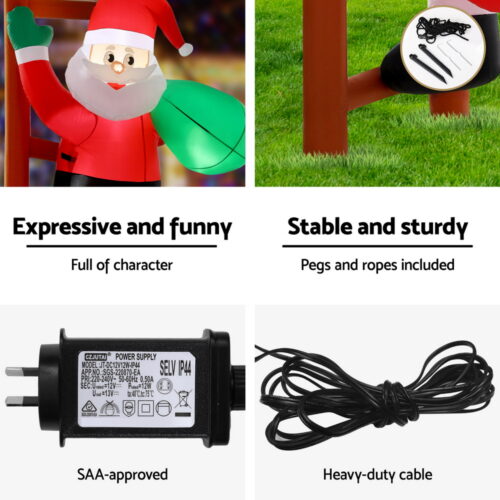 Jingle Jollys Christmas Inflatable Santa Climbing Ladder 2.45M Height LED Decorations Illuminated - Image 6