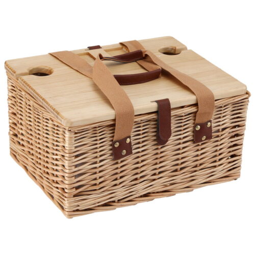 Alfresco 2 Person Picnic Basket Set with Table Blanket Cooler Wooden Insulated - Image 3