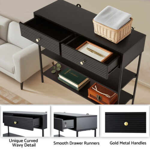 Artiss Console Table 3-Tier Black - Image 7