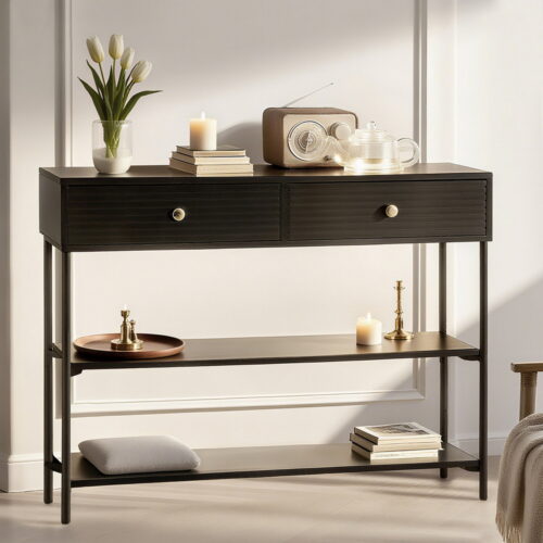 Artiss Console Table 3-Tier Black - Image 8