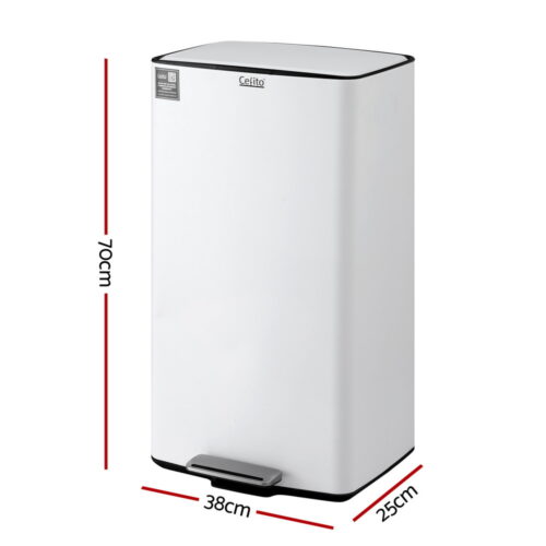 Cefito Pedal Bins Rubbish Bin Waste Recycle Dustbins Kitchen Trash Can 40L White - Image 2