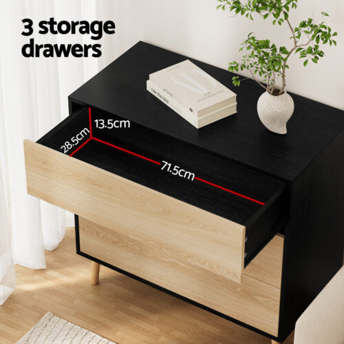 Artiss 3 Chest of Drawers Dresser Table Black&Pine - Image 5