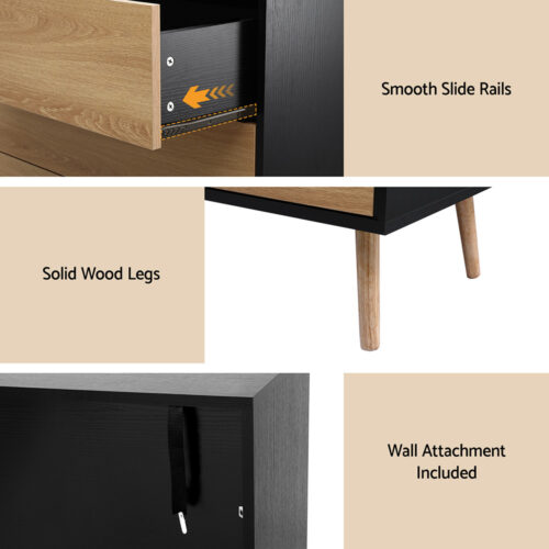 Artiss 3 Chest of Drawers Dresser Table Black&Pine - Image 7